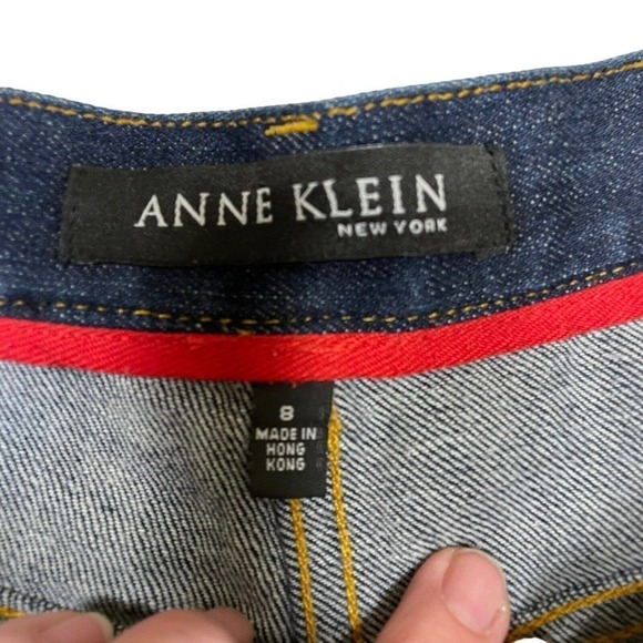 Anne Klein Womens Jeans Side Print High Rise Sz 8 Straight Leg Medium Wash EUC - Picture 9 of 11